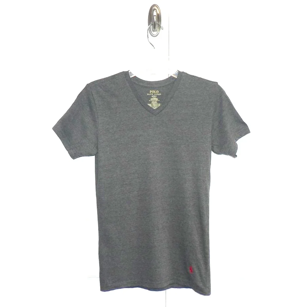 Polo Ralph Lauren Mens Slim Fit Short Sleeve Cotton V-Neck Tee In Gray Small $40